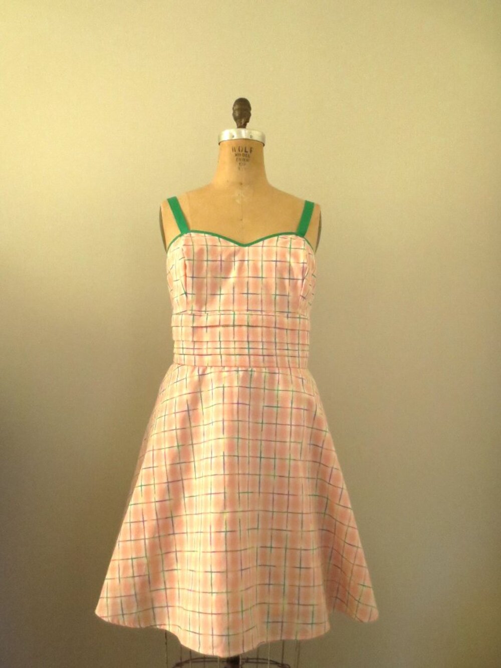 Unique Vintage Coquette Pink Plaid Cotton Dress